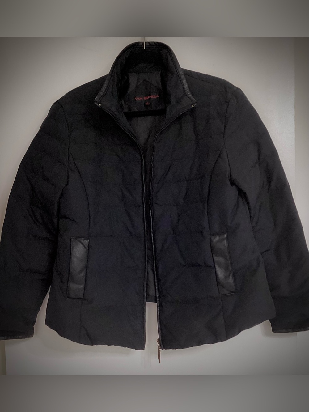 Via Spiga women black Quilted jacket with Leather-Trimming